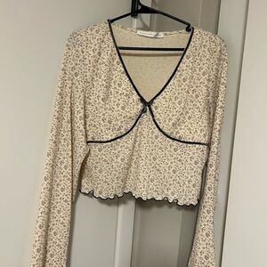 Altar'd State Cream Floral Blouse with Black Edging